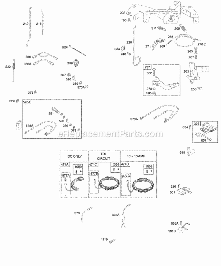 Alternator Ignition Wires Controls Governor Springs Diagram and Parts List for 294772-0320-01  Briggs and Stratton Engine